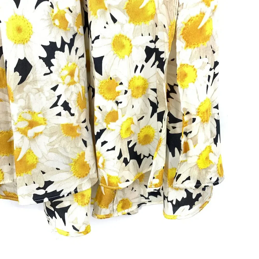 Zara Midi A-Line Skirt Womens Size XS White Yellow Daisy Print Elastic Waist